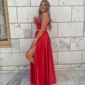 Red satin homecoming dress 2 piece